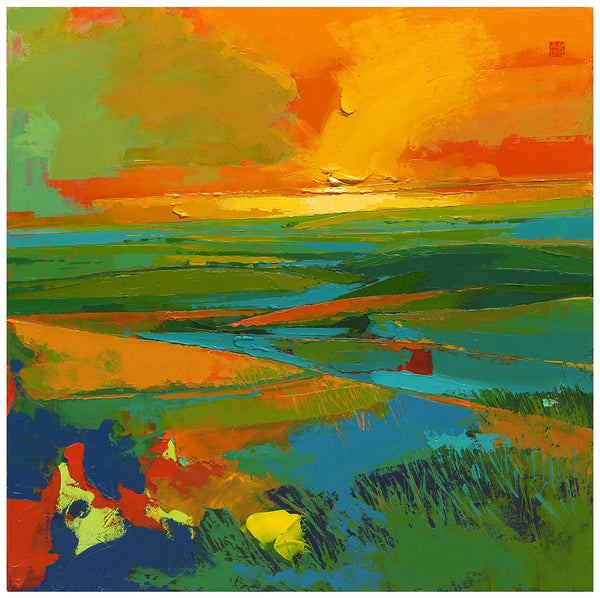 Giclee on paper - Let the Embers Settle - 24x24 - Modern Landscape