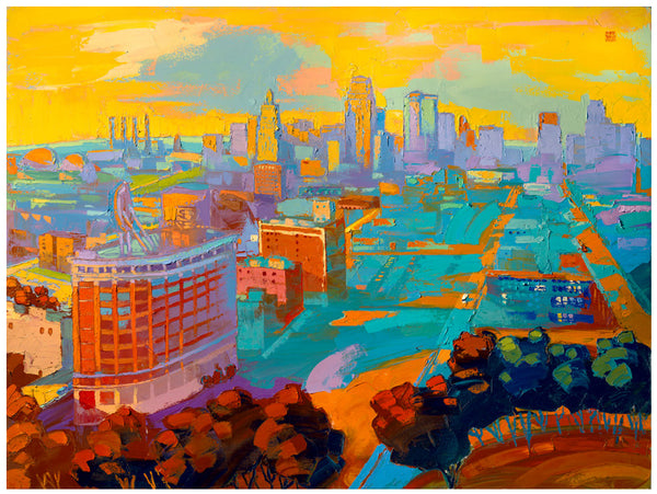 Giclee on paper - Kansas City Skyline - 5in x 7in - in white mat