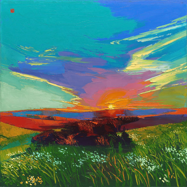 Giclee on paper - Crimson in my Eyes - 24x24 - Modern Landscape