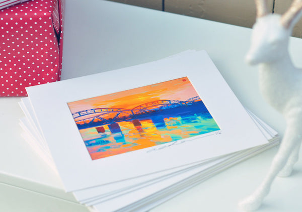 Giclee on paper - Dusk at Broadway Bridge - 5in x 7in - in white mat