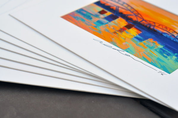 Giclee on paper - Dusk at Broadway Bridge - 5in x 7in - in white mat