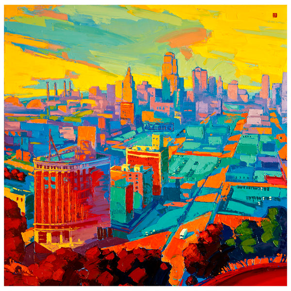 Giclee on canvas - Kansas City Skyline - 30 x 30in - Modern Landscape